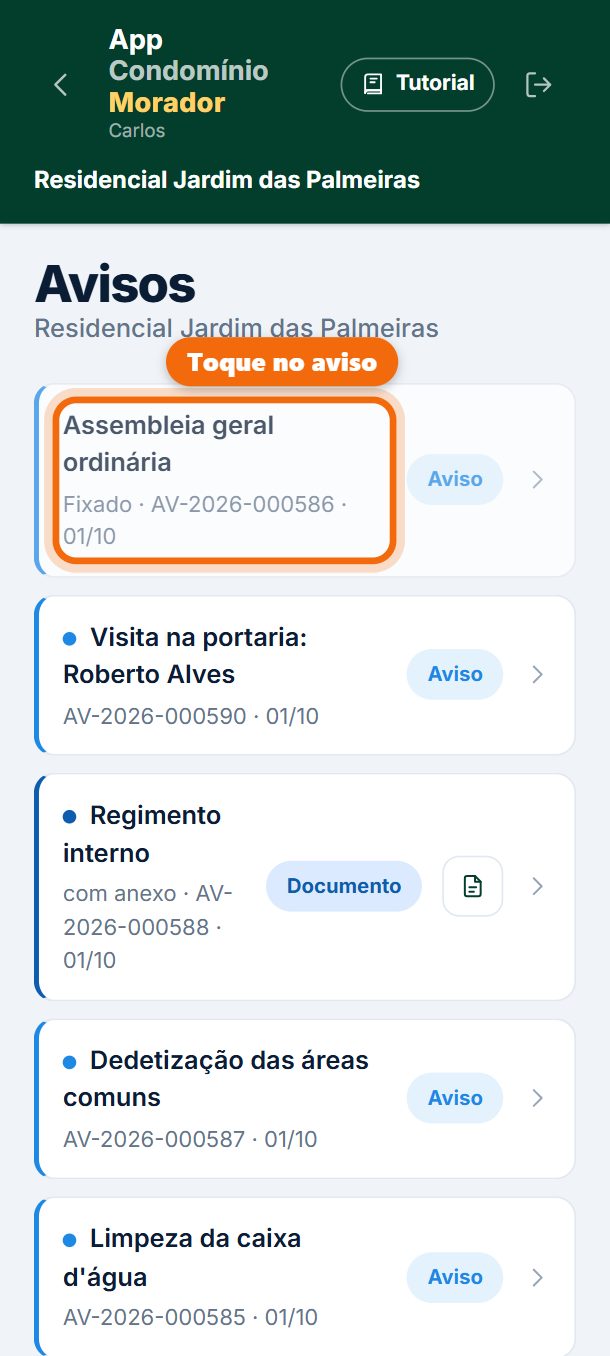 Passo 2: Toque no aviso.