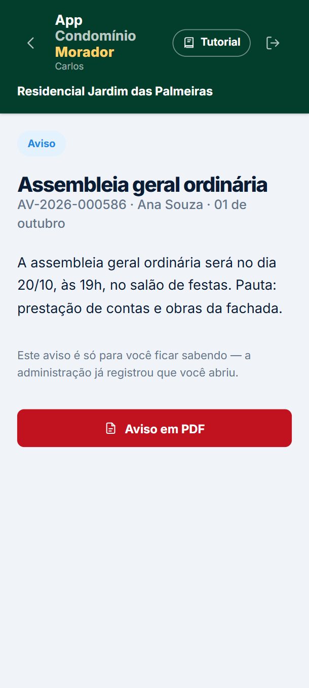 Passo 3: O aviso abre inteiro. Em Aviso em PDF, você guarda ou manda para alguém.