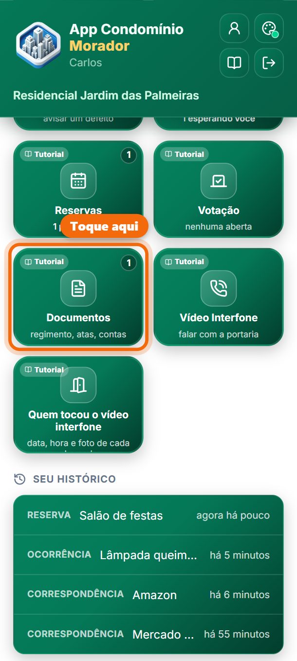 Passo 1: Toque em Documentos.