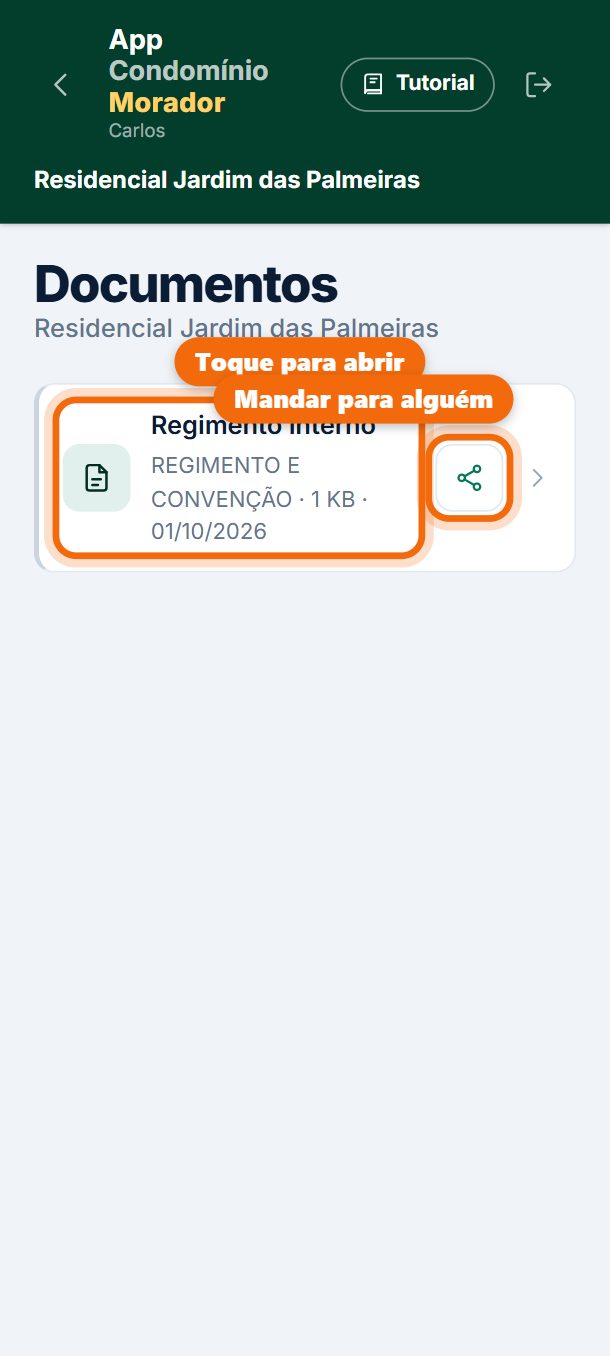 Passo 2: Toque no documento para abrir. O botão ao lado manda o arquivo para alguém, pelo WhatsApp ou por e-mail.