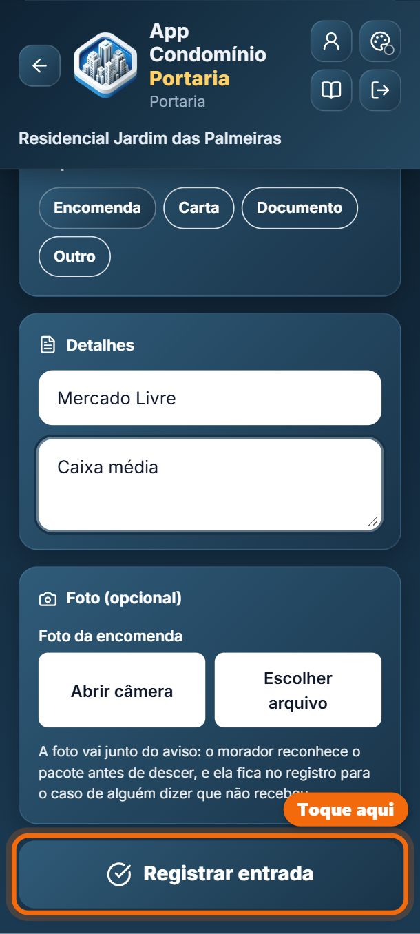 Passo 6: Desça a tela e toque em Registrar entrada.