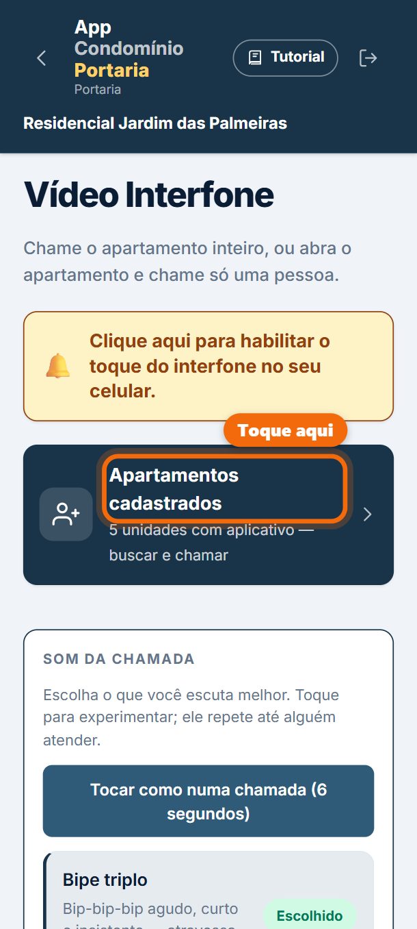 Passo 2: Toque em Apartamentos cadastrados.