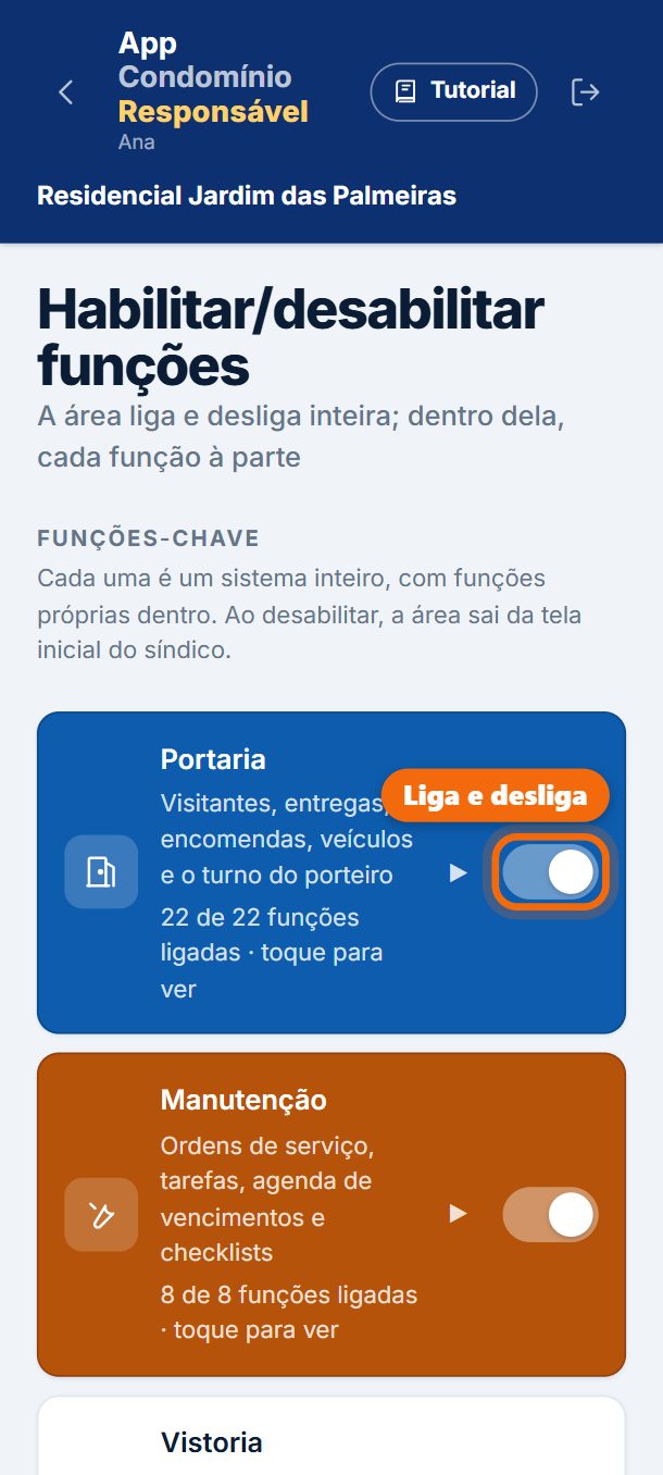 Passo 2: Ligue ou desligue cada área no botão ao lado. Tocando no cartão, você escolhe também o que aparece dentro dela.
