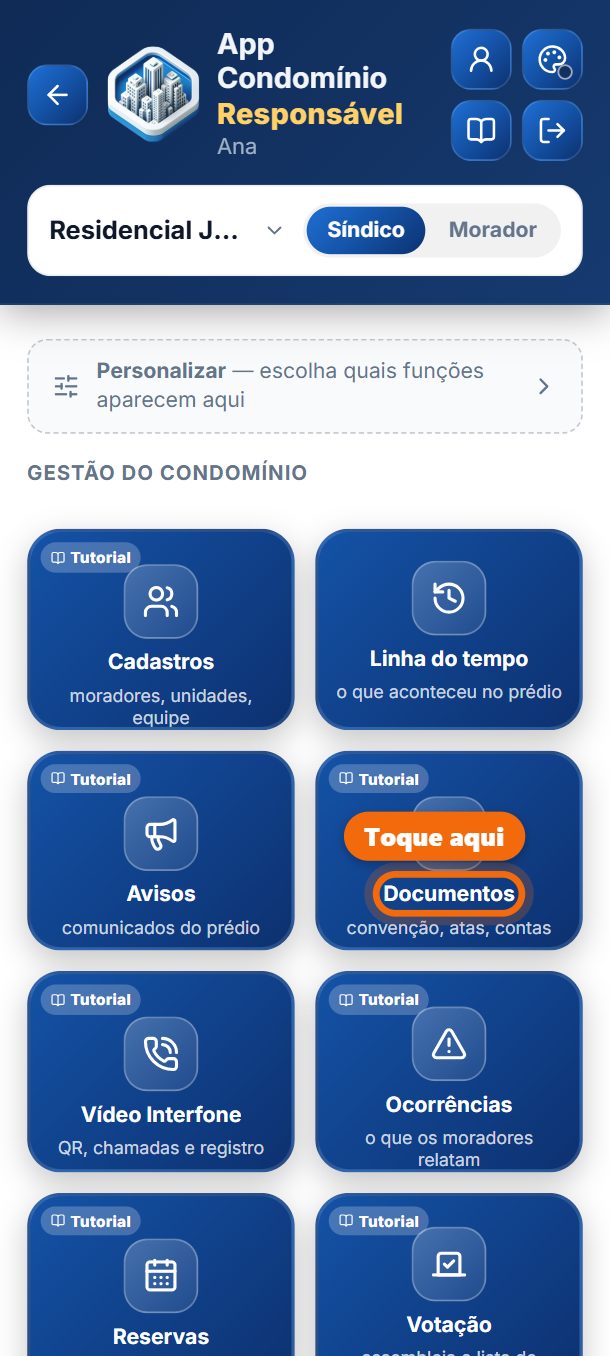 Passo 1: No painel, toque em Documentos.