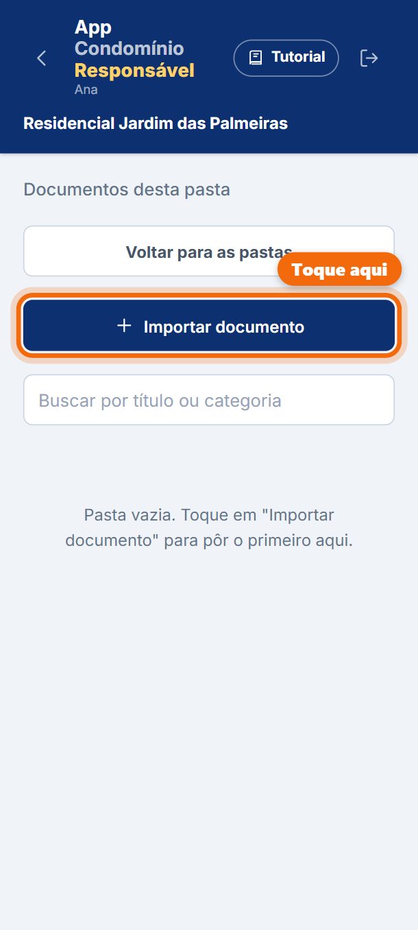 Passo 4: Dentro da pasta, toque em Importar documento.