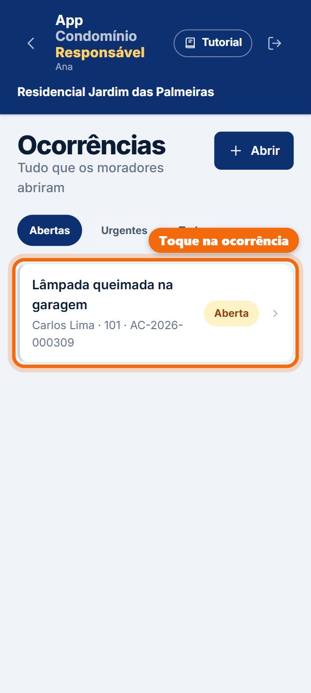 Passo 2: Toque na ocorrência.